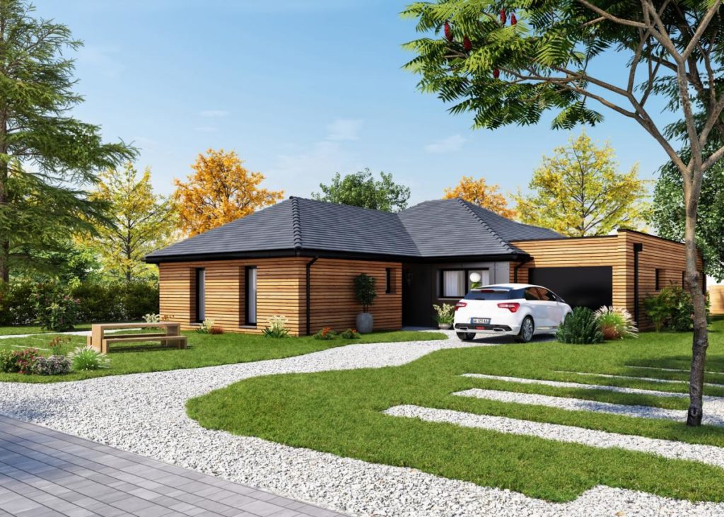 villa ossature bois plain pied contemporaine vue avant mix bardage trespa c575636 1200x856 1